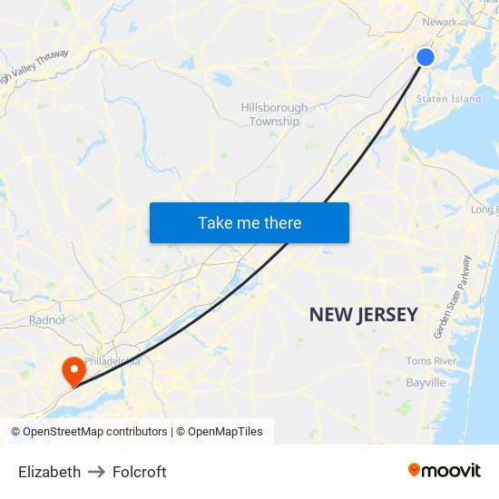 Elizabeth to Folcroft map