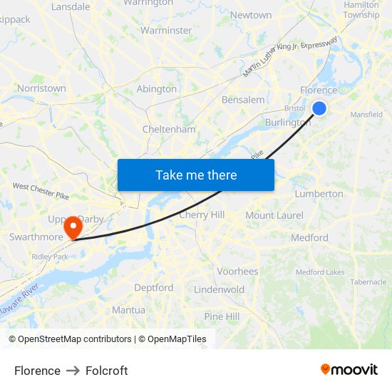 Florence to Folcroft map
