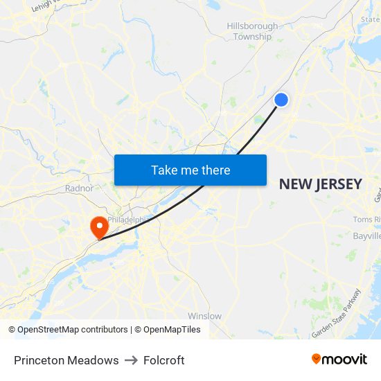 Princeton Meadows to Folcroft map