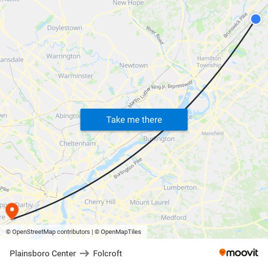 Plainsboro Center to Folcroft map