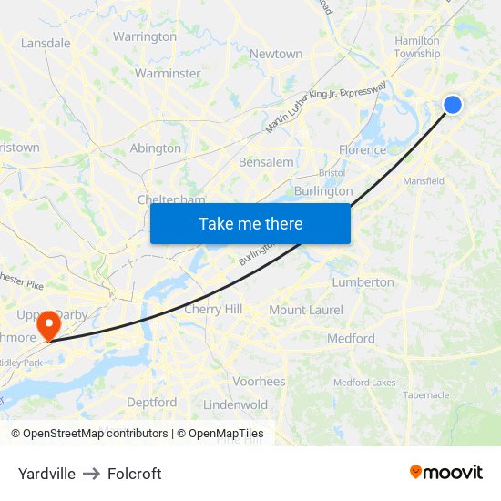 Yardville to Folcroft map