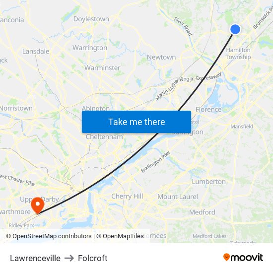 Lawrenceville to Folcroft map