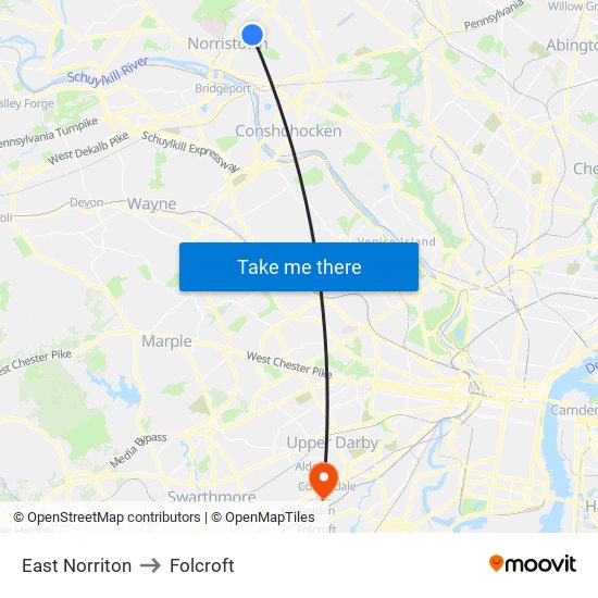 East Norriton to Folcroft map