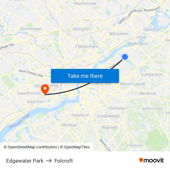 Edgewater Park to Folcroft map