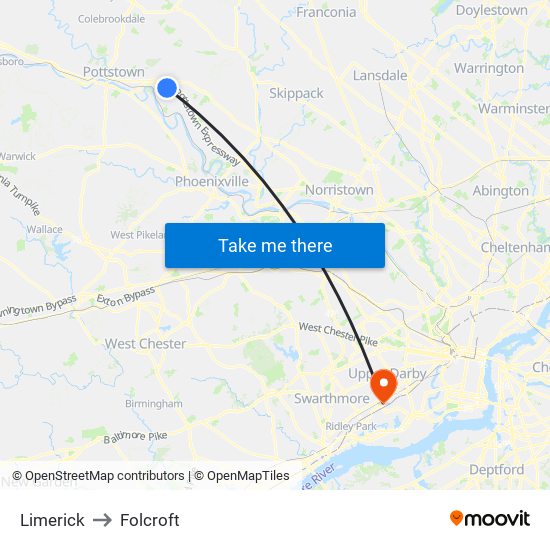 Limerick to Folcroft map