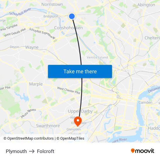 Plymouth to Folcroft map