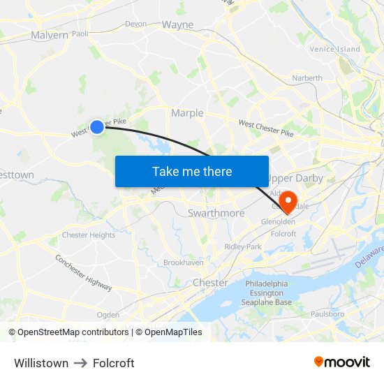 Willistown to Folcroft map