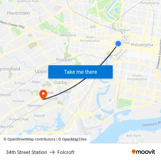 34th Street Station to Folcroft map
