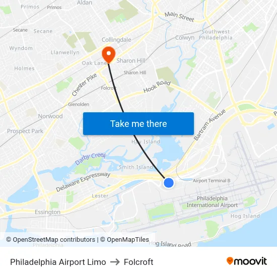 Philadelphia Airport Limo to Folcroft map