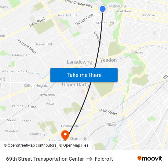 69th Street Transportation Center to Folcroft map