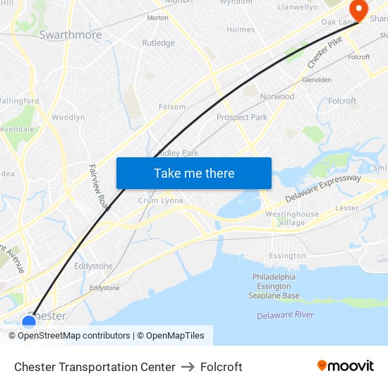 Chester Transportation Center to Folcroft map