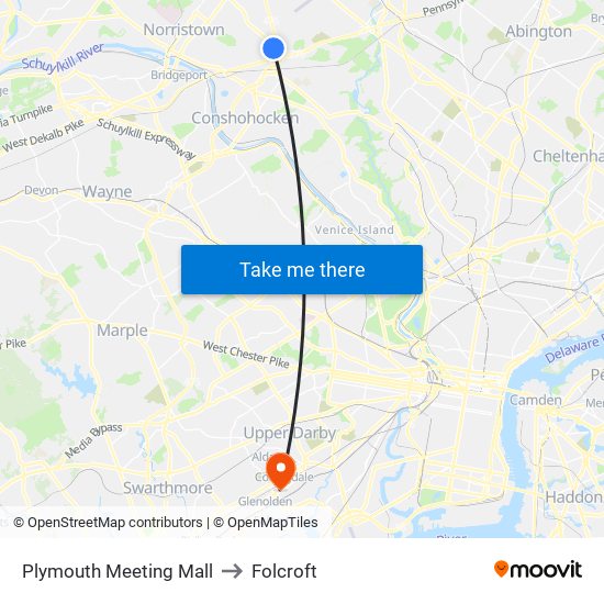 Plymouth Meeting Mall to Folcroft map
