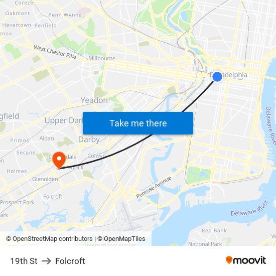 19th St to Folcroft map