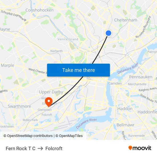 Fern Rock T C to Folcroft map