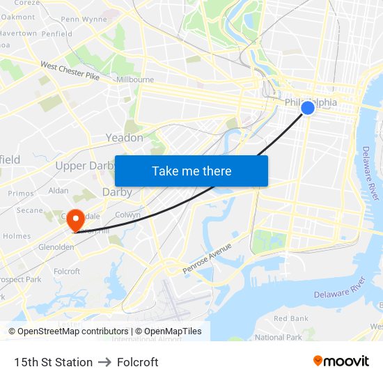 15th St Station to Folcroft map