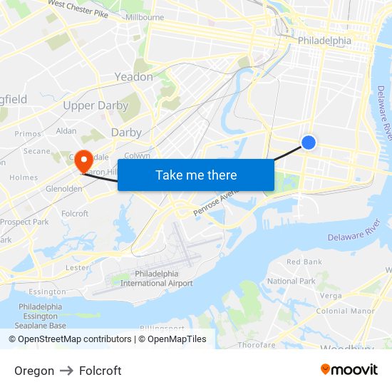 Oregon to Folcroft map