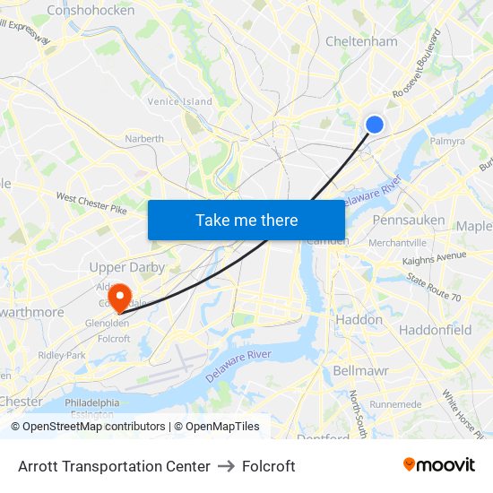 Arrott Transportation Center to Folcroft map