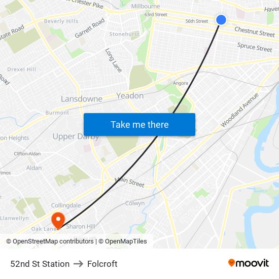 52nd St Station to Folcroft map