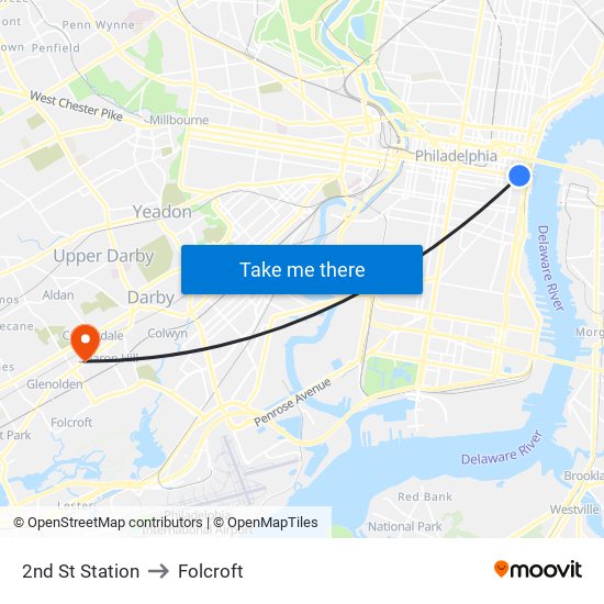 2nd St Station to Folcroft map