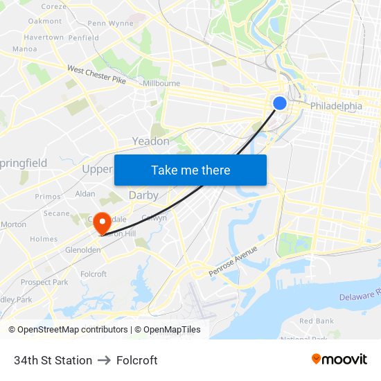 34th St Station to Folcroft map