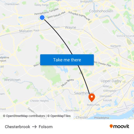 Chesterbrook to Folsom map