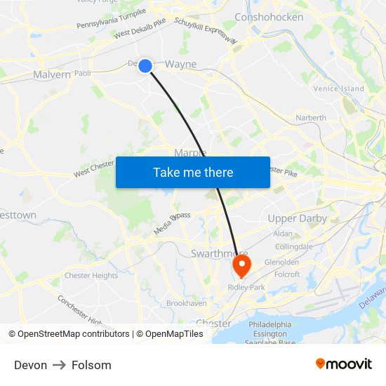 Devon to Folsom map