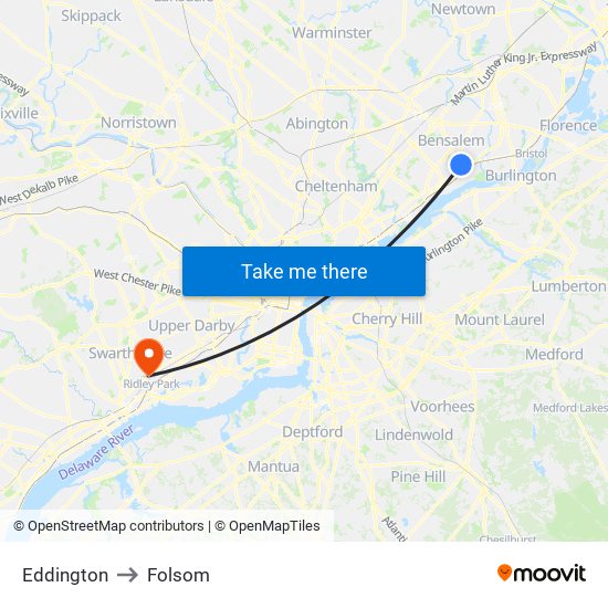 Eddington to Folsom map