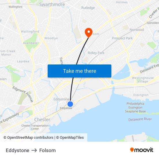 Eddystone to Folsom map