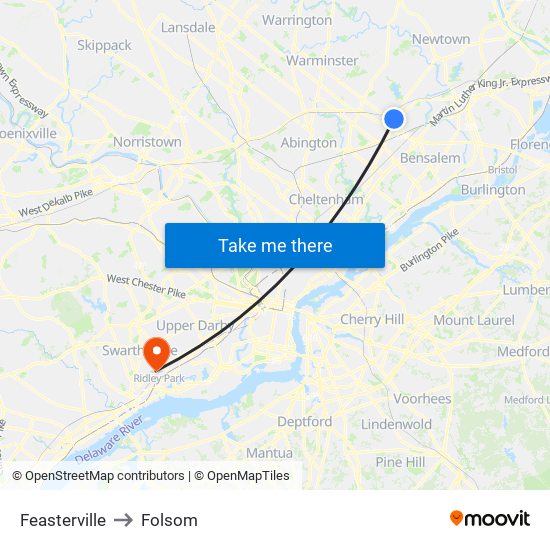 Feasterville to Folsom map