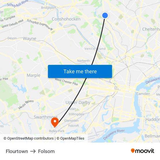 Flourtown to Folsom map