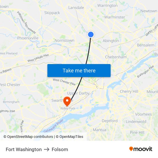 Fort Washington to Folsom map