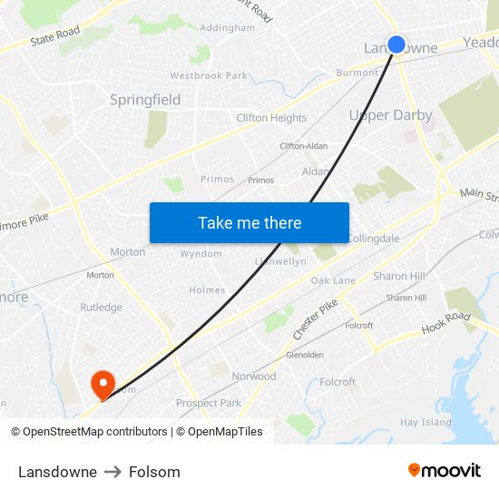 Lansdowne to Folsom map