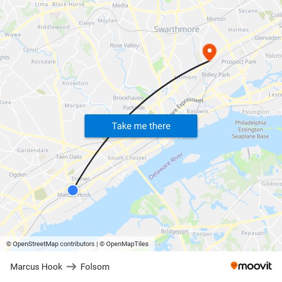 Marcus Hook to Folsom map