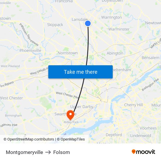 Montgomeryville to Folsom map