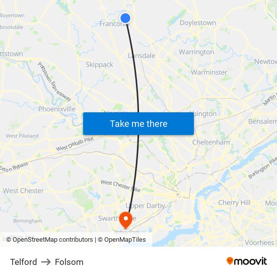 Telford to Folsom map