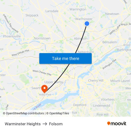 Warminster Heights to Folsom map