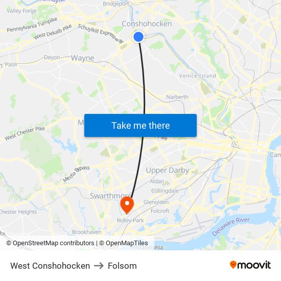 West Conshohocken to Folsom map