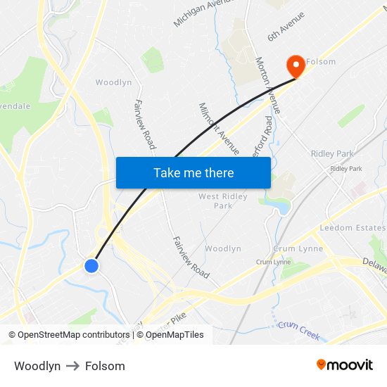 Woodlyn to Folsom map