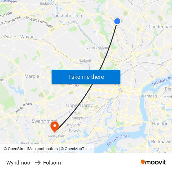 Wyndmoor to Folsom map