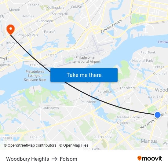 Woodbury Heights to Folsom map