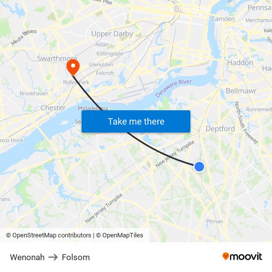 Wenonah to Folsom map