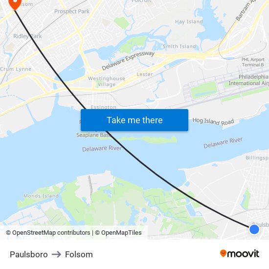 Paulsboro to Folsom map