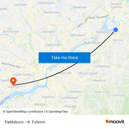 Fieldsboro to Folsom map