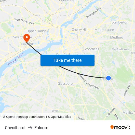 Chesilhurst to Folsom map