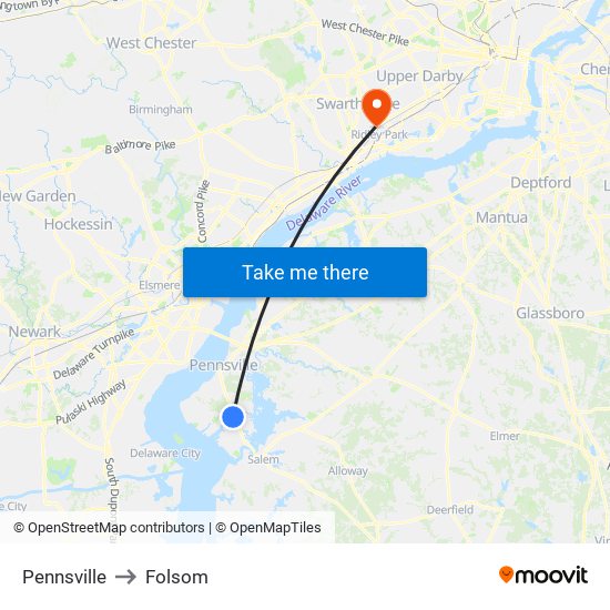 Pennsville to Folsom map