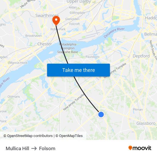 Mullica Hill to Folsom map