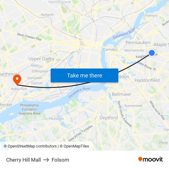 Cherry Hill Mall to Folsom map