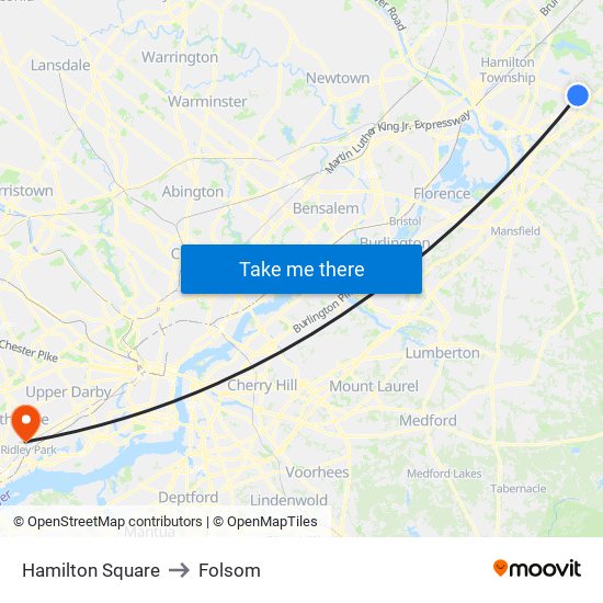 Hamilton Square to Folsom map