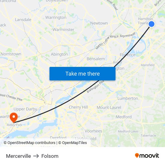 Mercerville to Folsom map