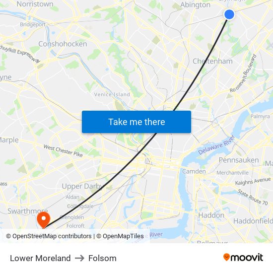 Lower Moreland to Folsom map